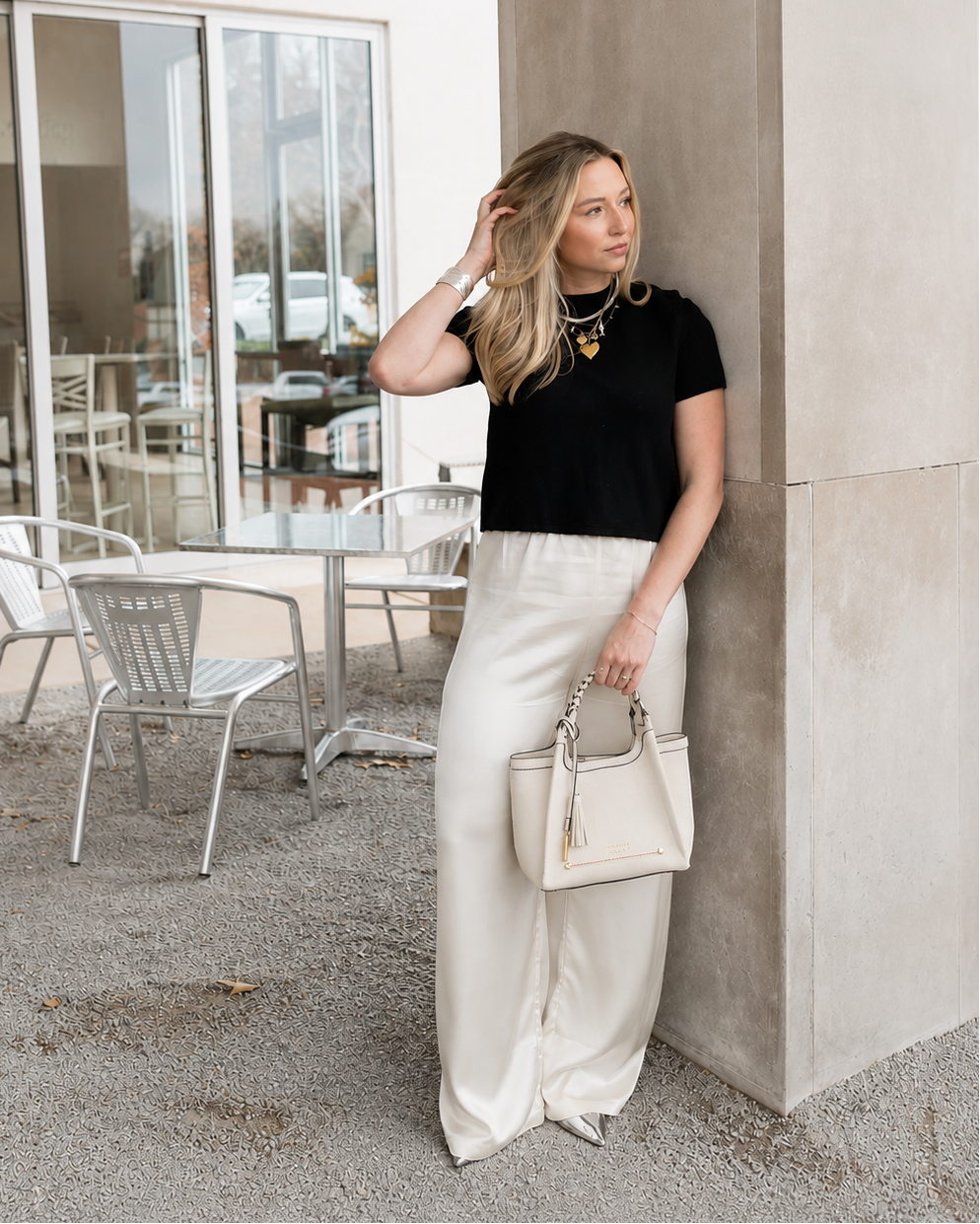 Montemare Sedona Crossbody in ivory styled with a neutral outfit for an everyday lifestyle look