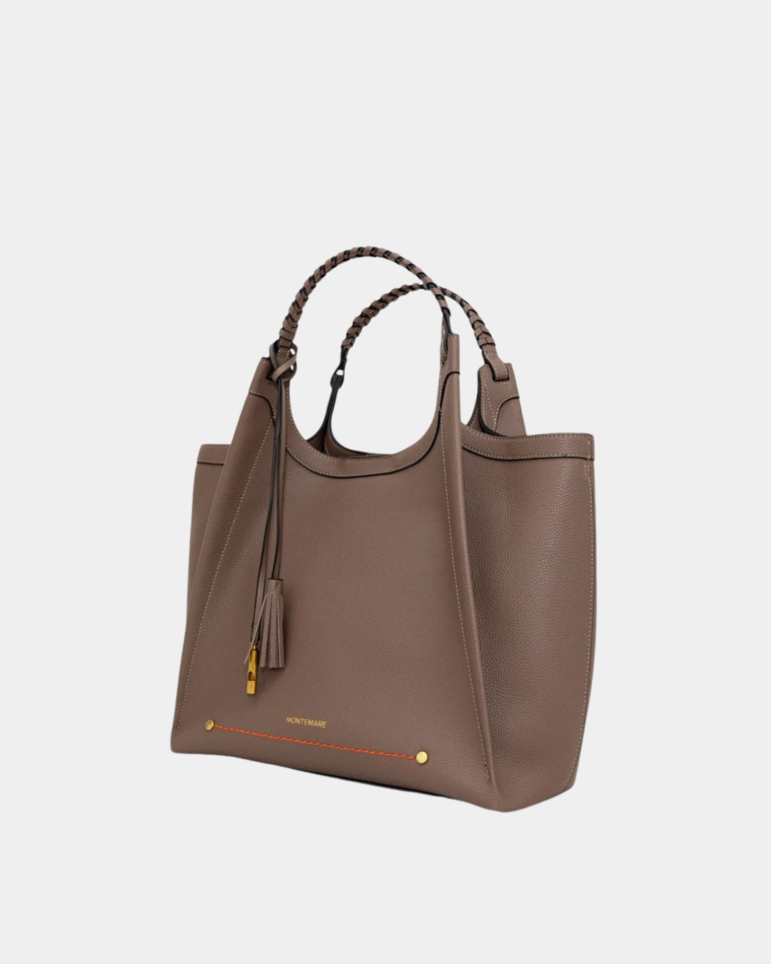 Montemare Sedona Work Tote in Cocoa Bean with braided handles, tassel and gold-tone details