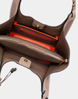 Montemare Sedona Work Tote in Cocoa Bean showing interior compartments and removable zippered pouch