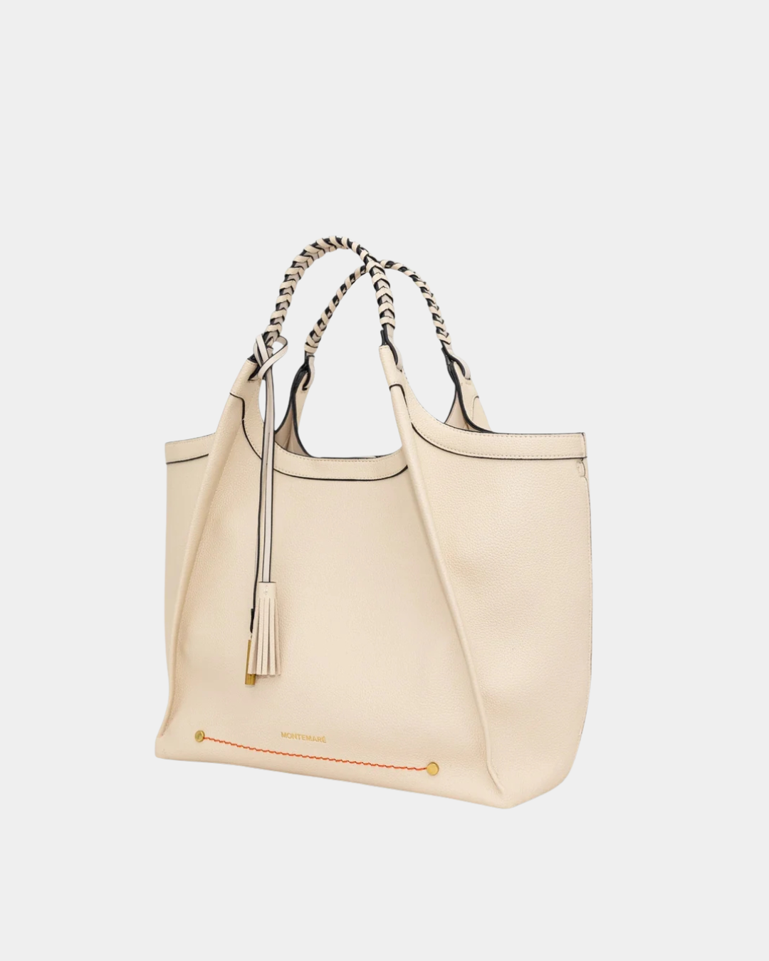 Montemare Sedona Work Tote in ivory with braided handles, tassel and gold-tone details