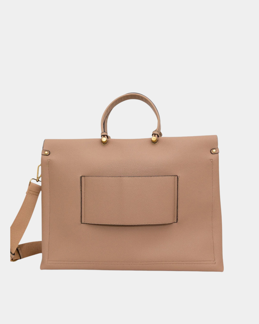 Back view of Montemare Vienna Carry-On in Latte showing exterior pocket, top handles and shoulder strap
