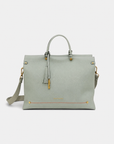 Montemare Vienna Small Carry On Tote in Blakes Blue front view with top handles, shoulder strap and gold hardware