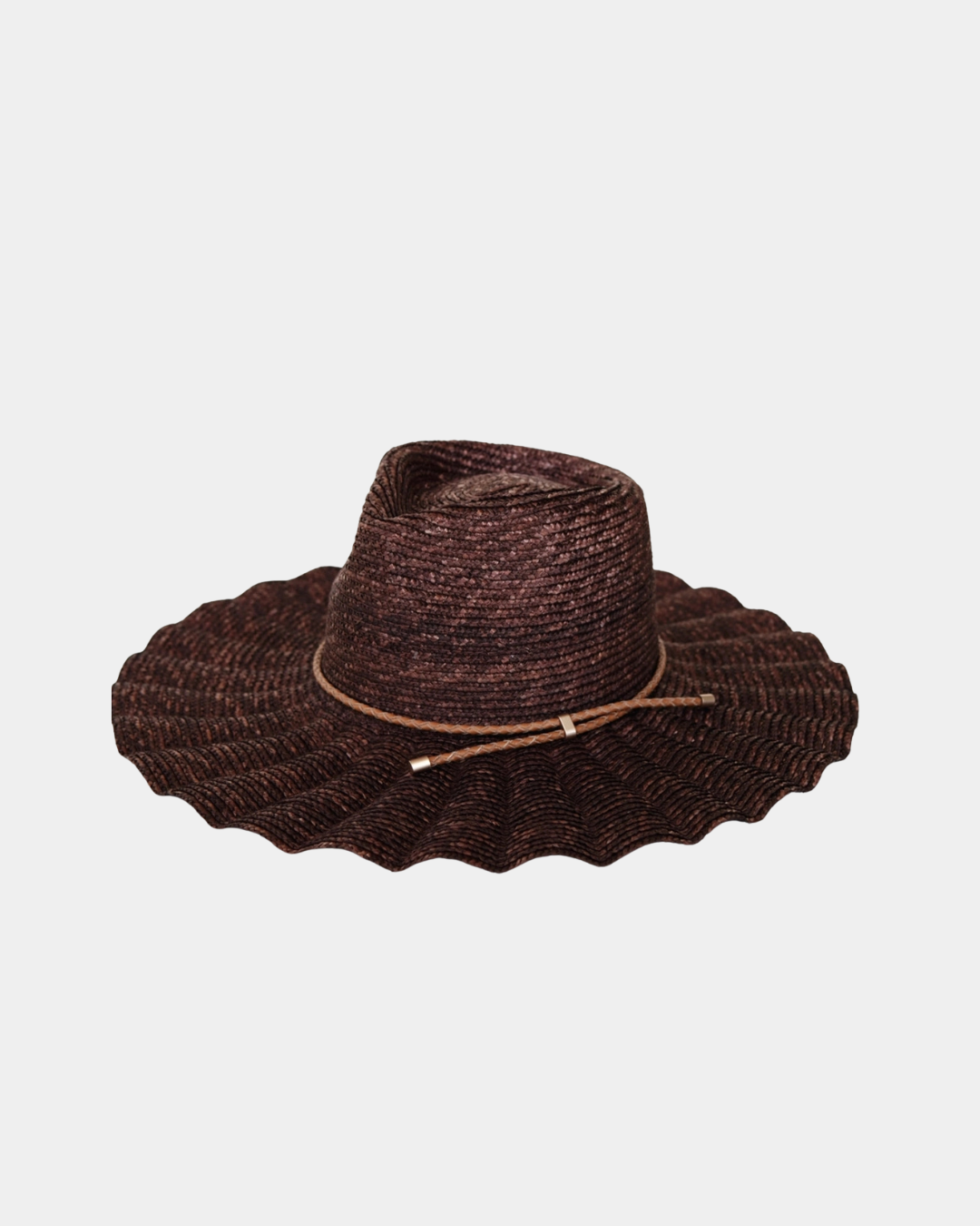 Side profile of the Nalu straw hat showing its structured rancher top and wide brim design.