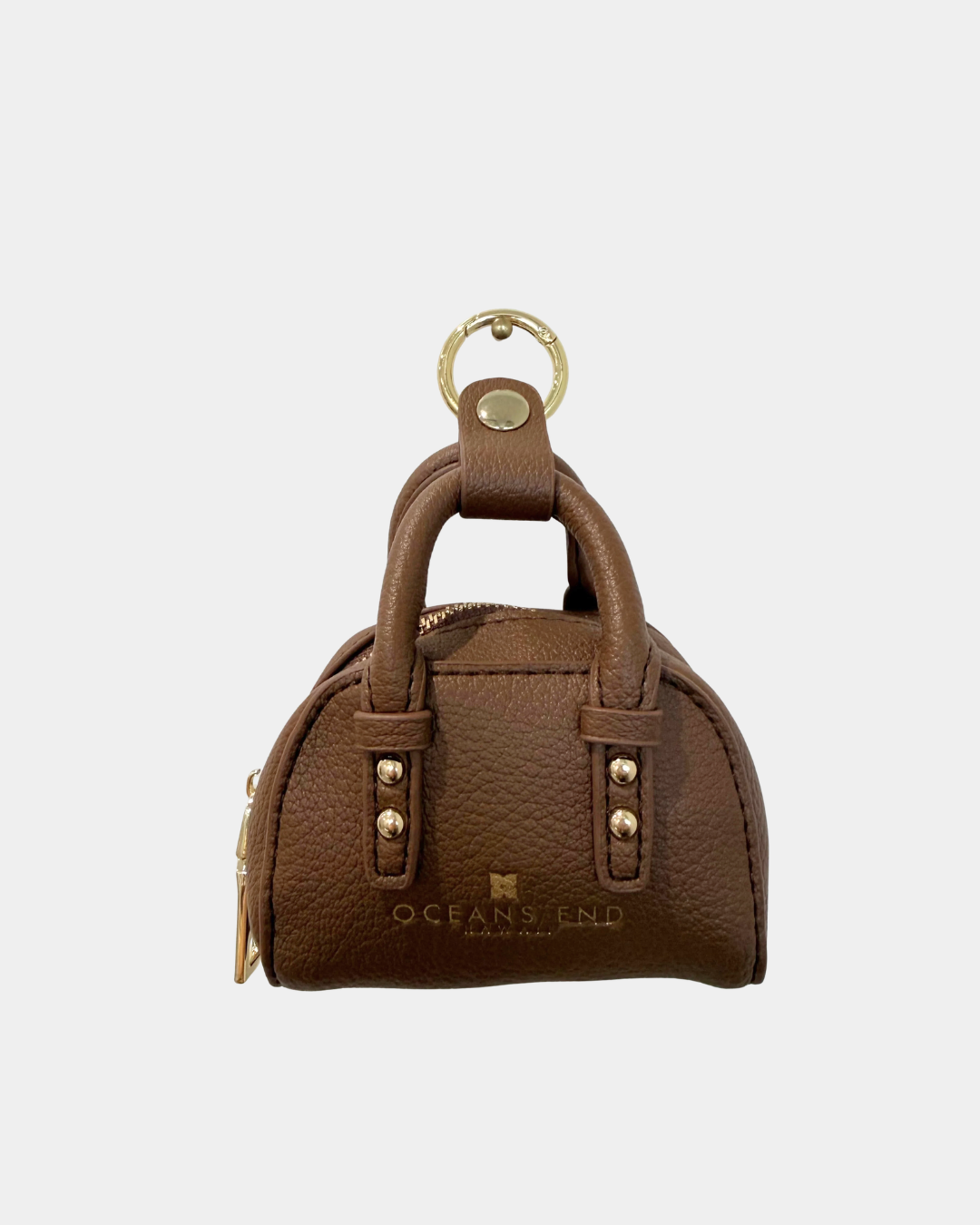 Oceans End mini handbag charm in mocha vegan leather