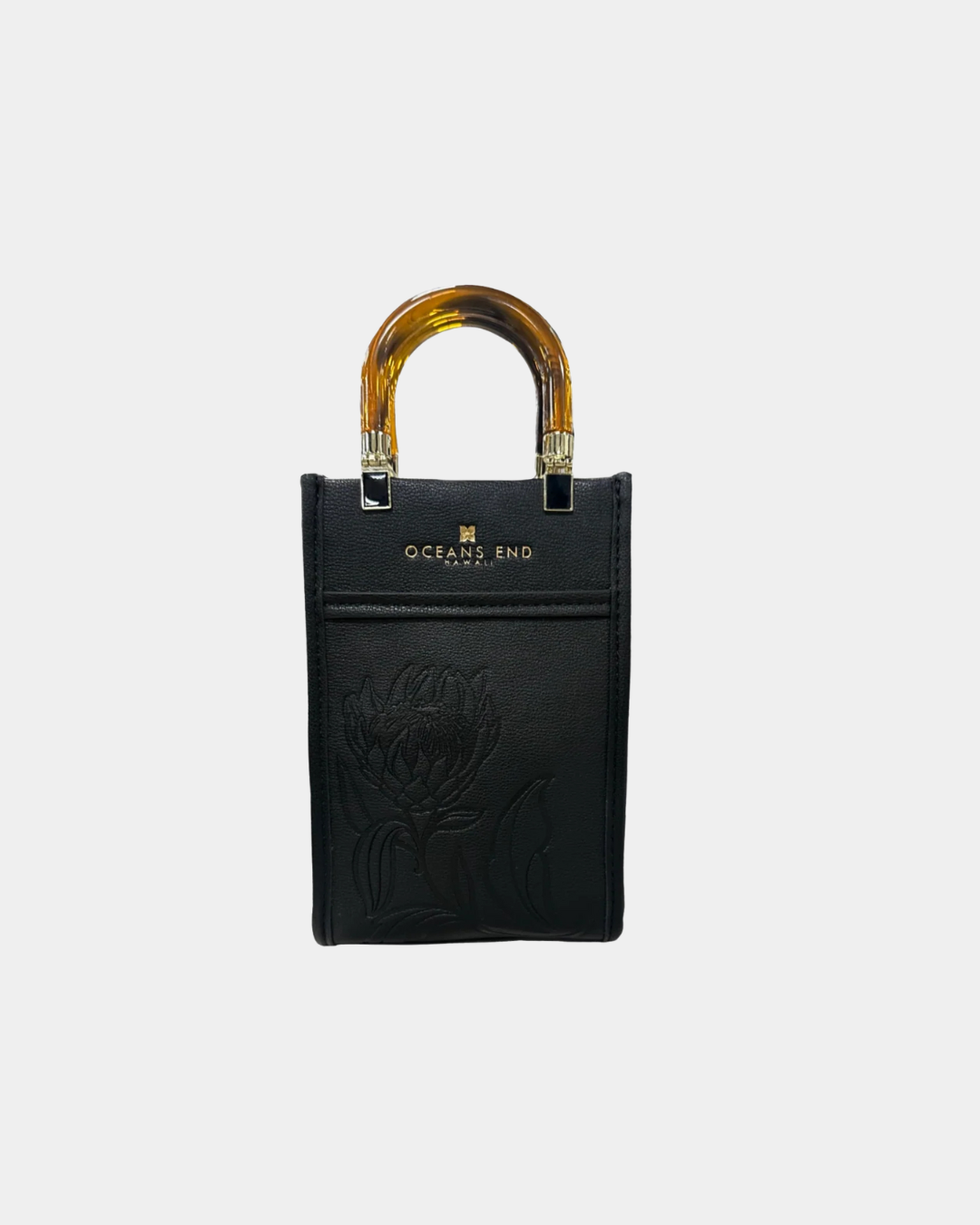 Oceans End Emily mini handbag with Protea artwork and tortoise shell handles