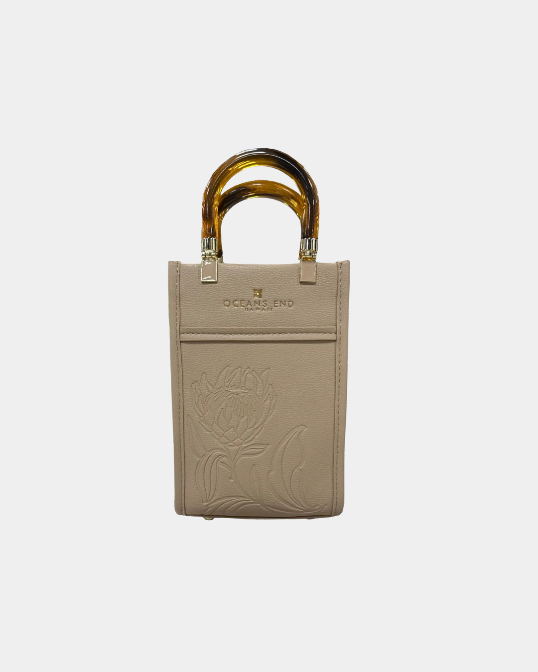 Oceans End Emily mini handbag with Protea artwork and tortoise shell handles