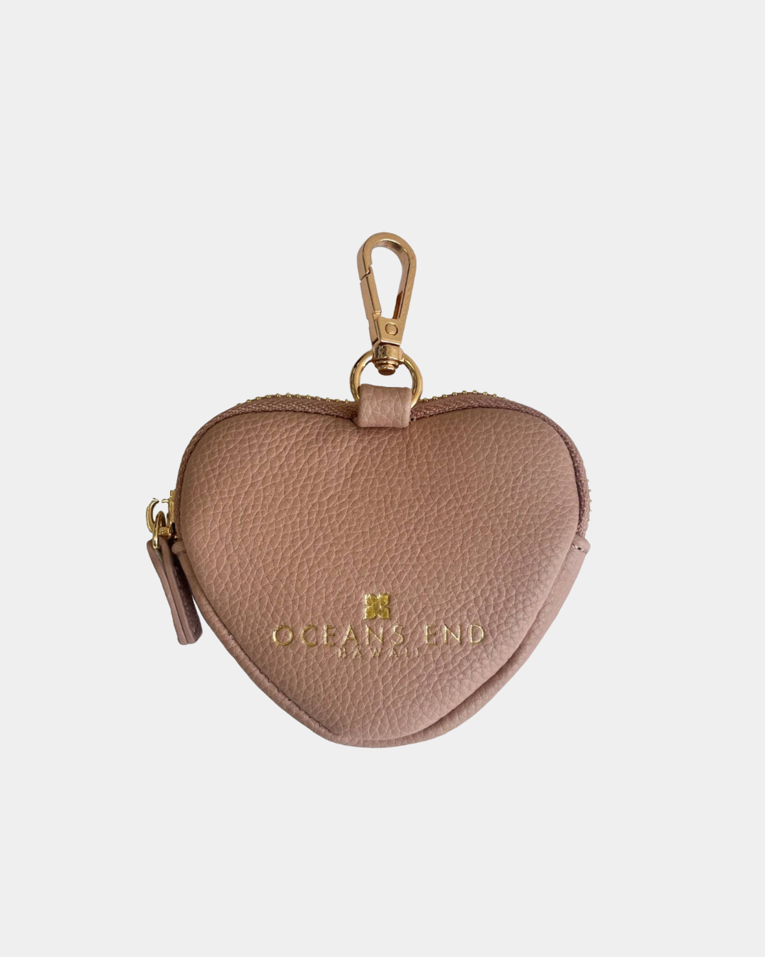Oceans End blush heart pouch showing structured design and zipper detail