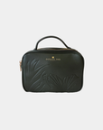 Front view of the Oceans End Justine 2.0 emerald crossbody handbag showcasing the embossed tropical hibiscus artwork and structured silhouette.
