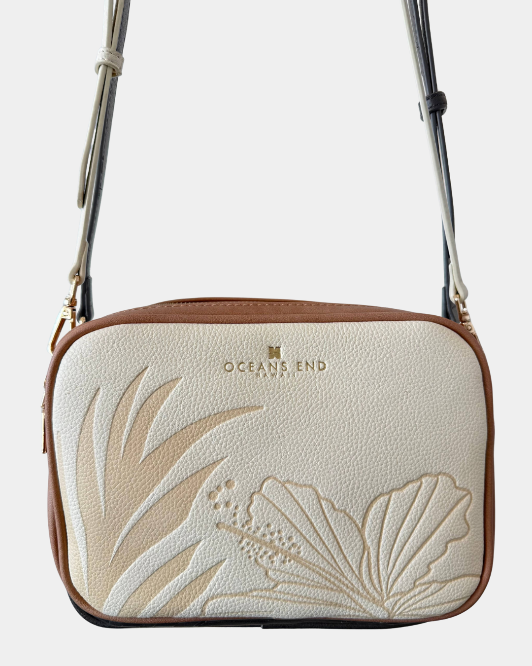 Oceans End Justine crossbody bag in cream vegan leather front view