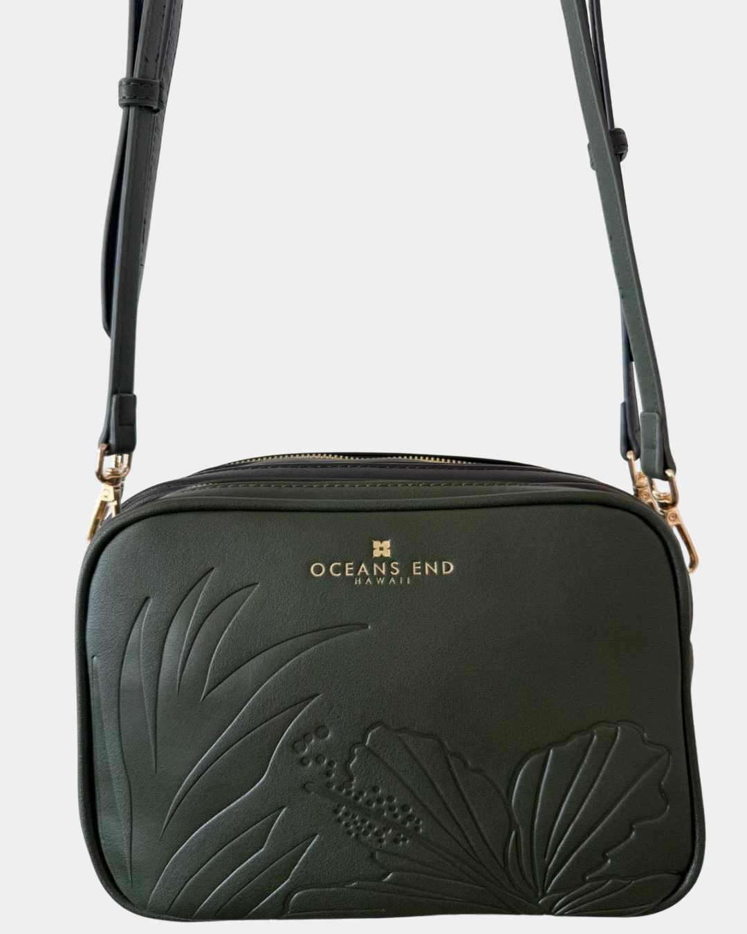 Oceans End Justine emerald vegan leather bag with double zipper compartments