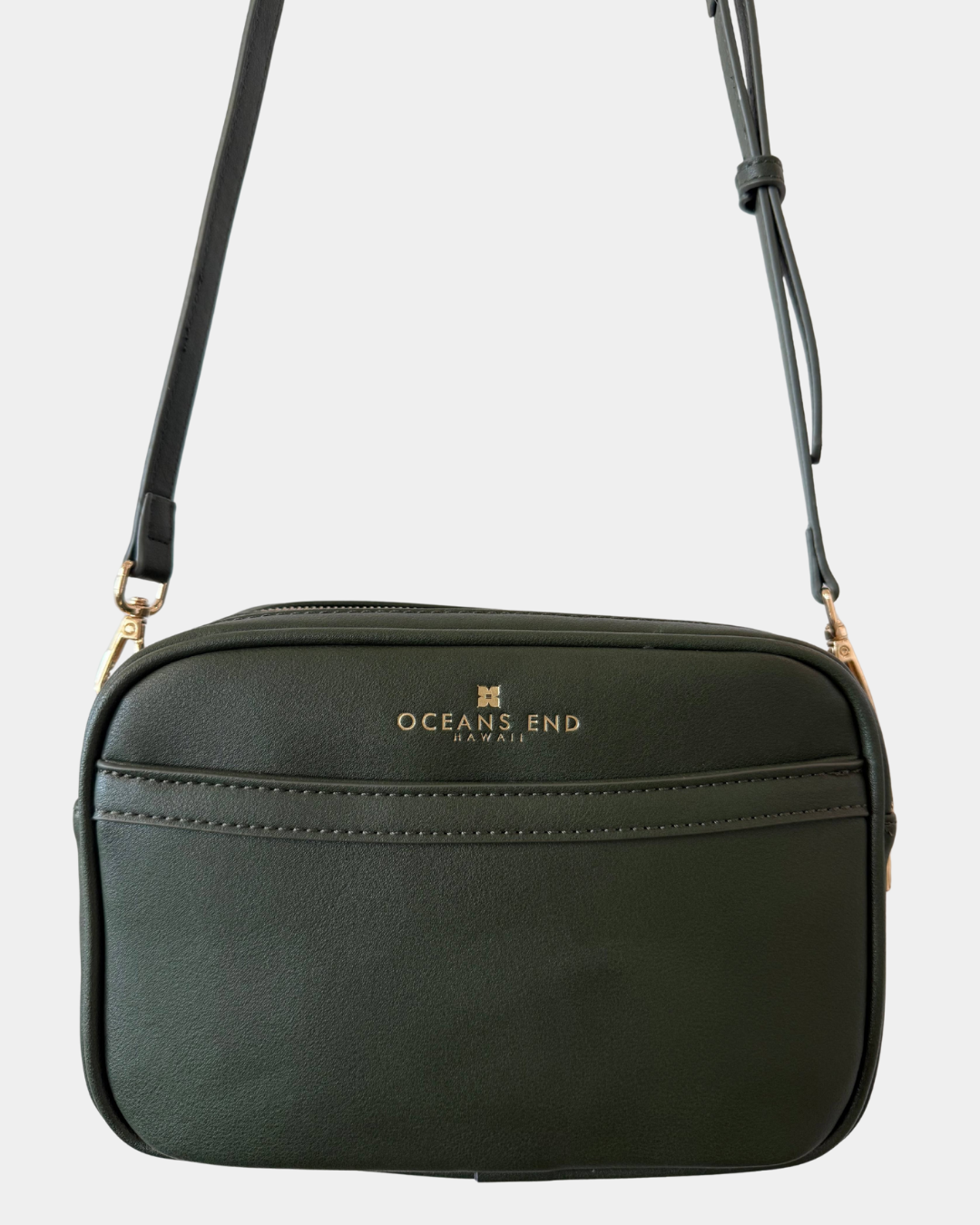 Oceans End Justine crossbody bag emerald close-up detail