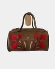 Oceans End Lehua convertible handbag in mocha vegan leather with embroidered lehua flowers and top handles