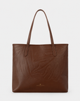 Oceans End Marnie Tote in Chestnut with embossed tropical design and long shoulder straps
