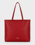 Back view of the Oceans End Marnie Tote in Crimson with long shoulder straps and gold logo