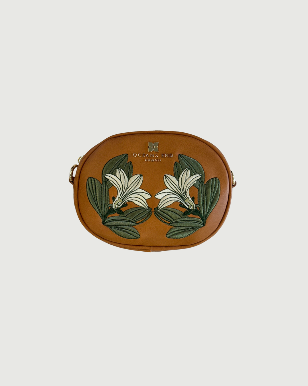 Oceans End Naupaka crossbody bag with embroidered floral design