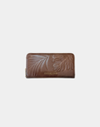 Oceans End Palm Monstera wallet in mocha vegan leather with tropical-inspired detailing