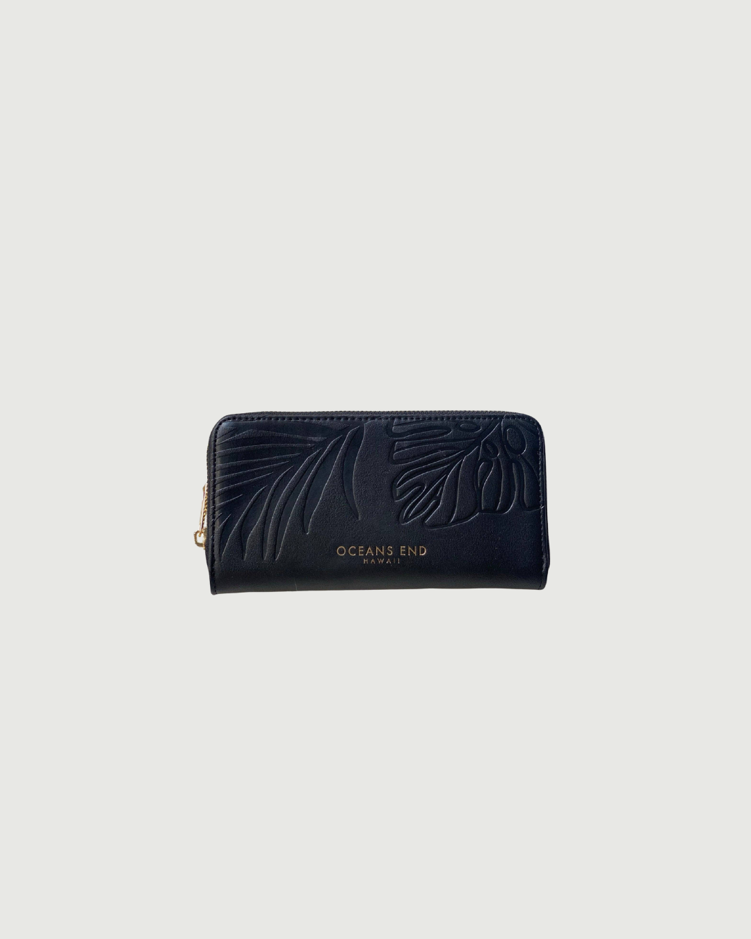Oceans End palm and Monstera zip wallet with multiple card slots designed in Hawai