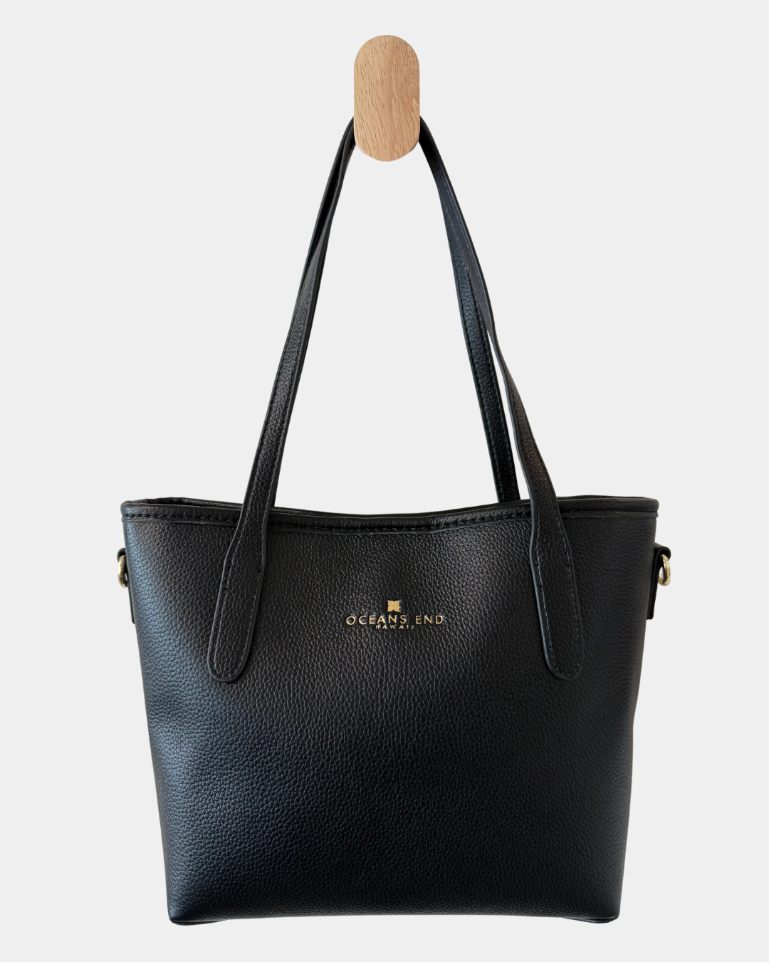 Oceans End Shawna tote bag in onyx in vegan leather back view