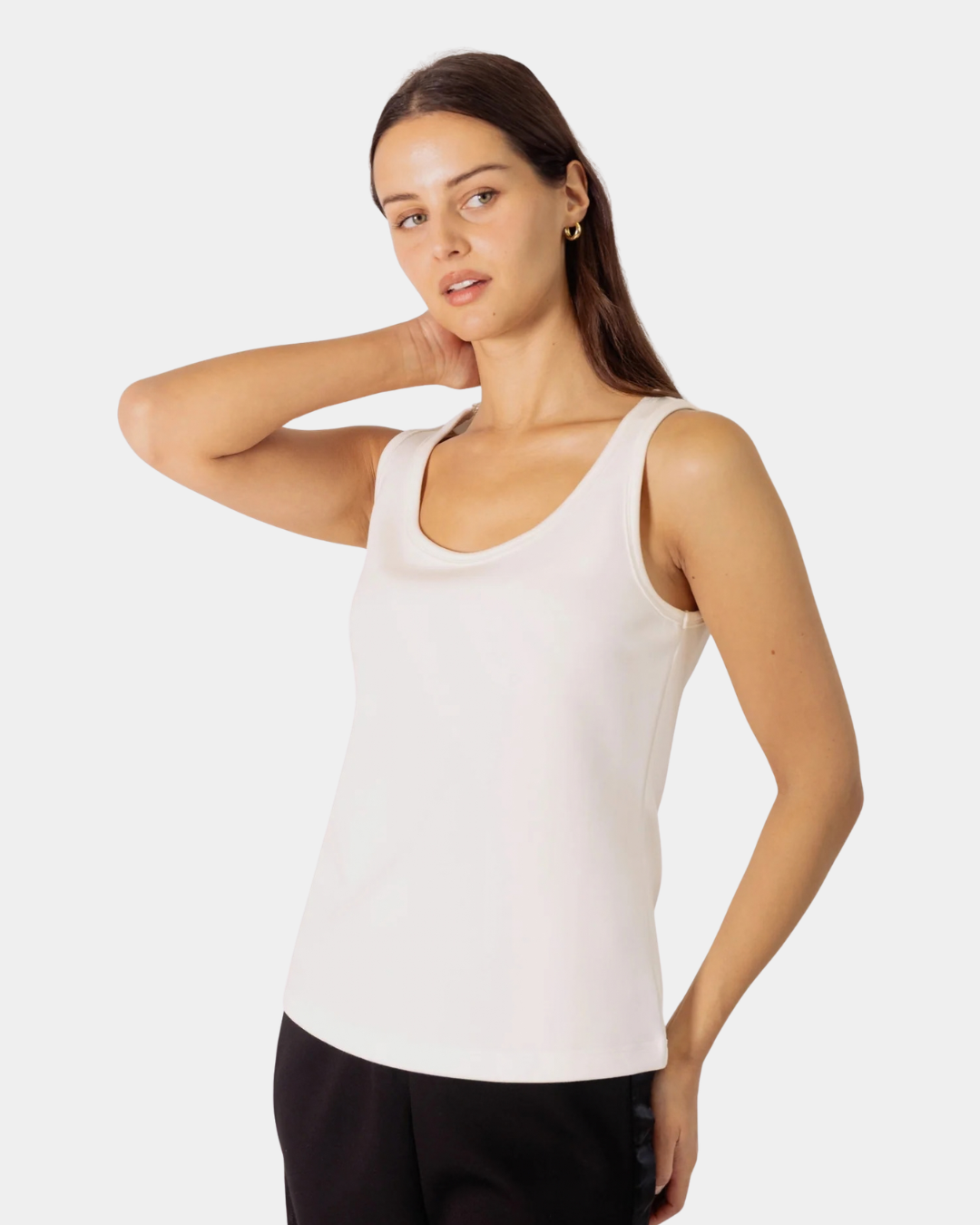 Angled front view of the P.CILL Ada Tank Top in Ivory with rounded neckline