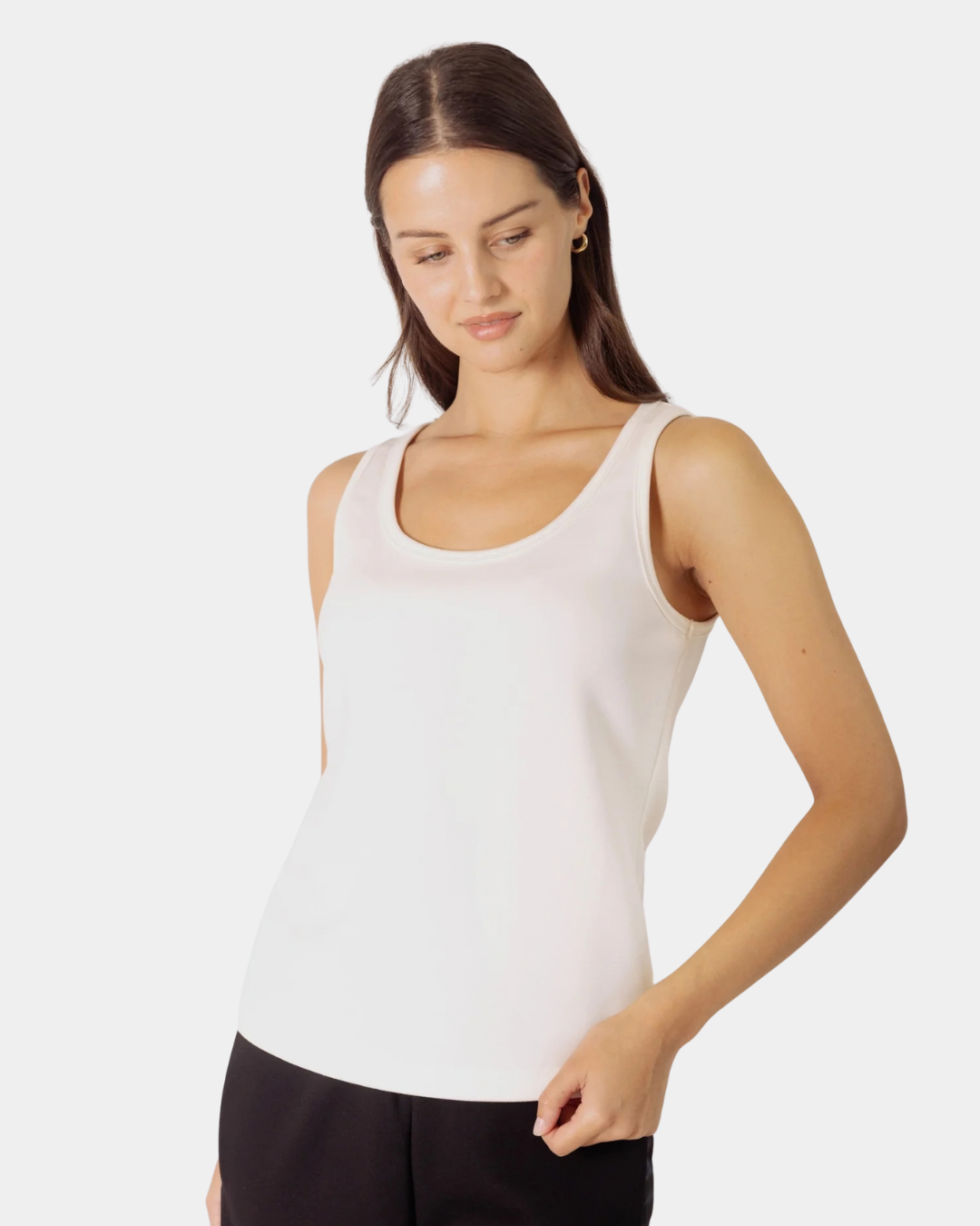Front view of the P.CILL Ada Tank Top in Ivory with rounded neckline and fitted silhouette