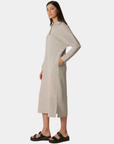 Side view of the P.CILL Connie Butter Modal Midi Dress in Heather Grey with side slit