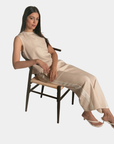 P.CILL Lula Butter Modal Wide Leg Pants in Oatmeal styled with a coordinating sleeveless top