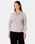 Front view of the P.CILL Reid Butter Modal Utility Jacket in Heather Grey with zip closure and utility pockets