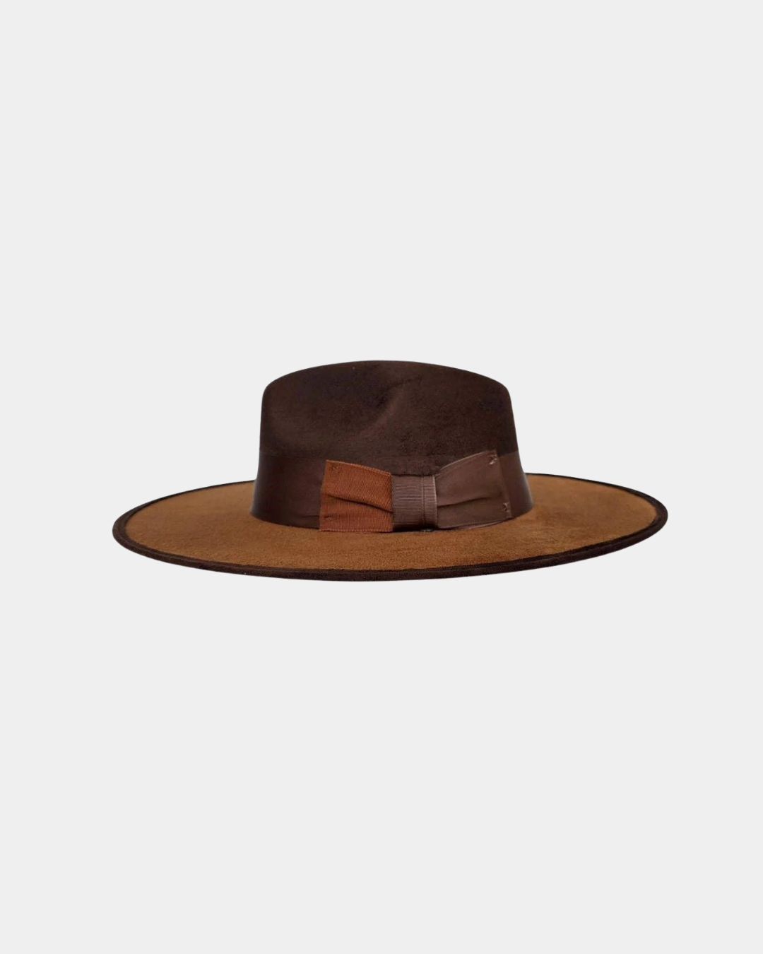 Side profile of the brown rancher hat highlighting the crown shape and brim.