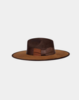 Side profile of the brown rancher hat highlighting the crown shape and brim.