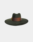 Front view of the Petra Savage Sevyn Rancher Crown Hat in green with structured wide brim silhouette.