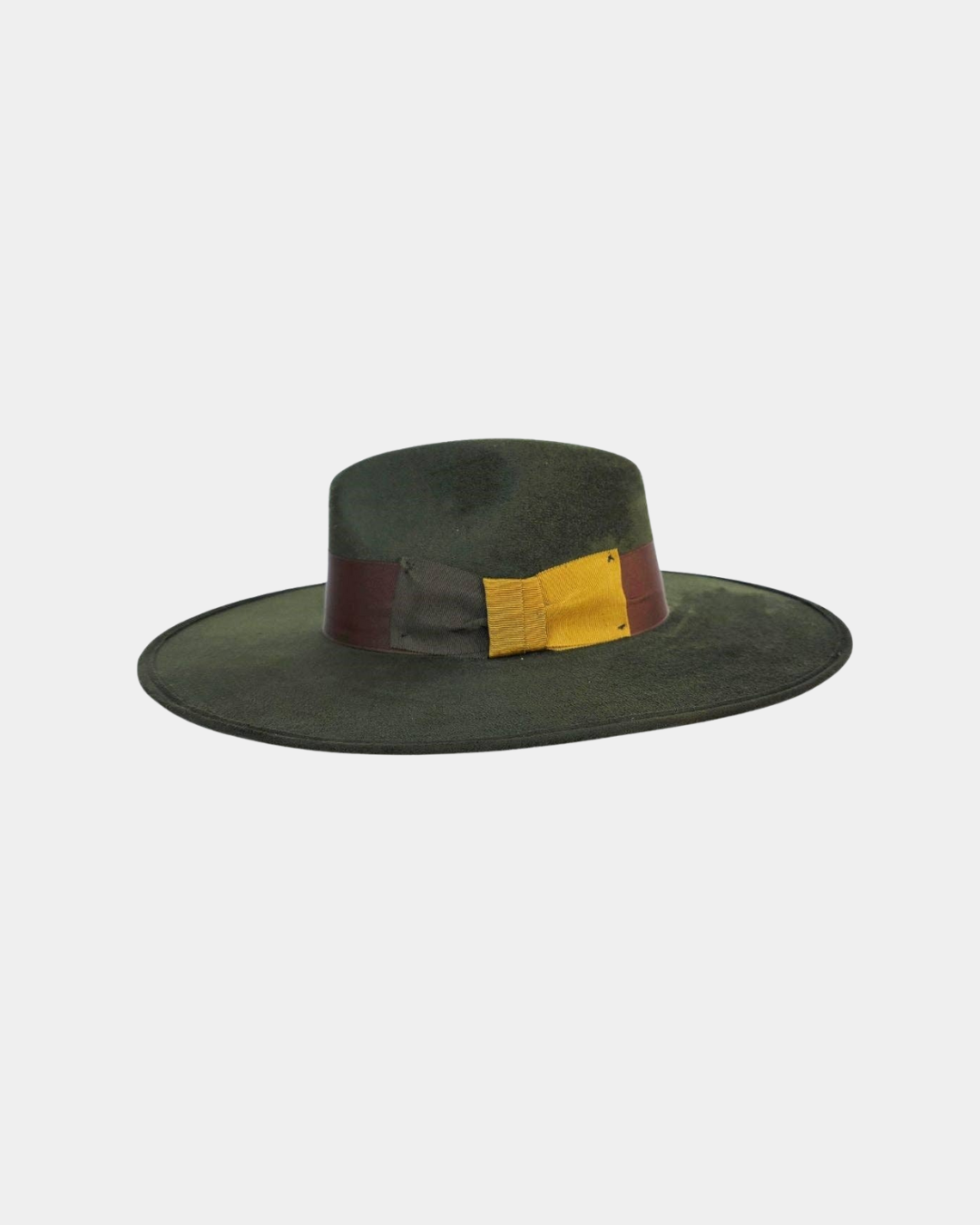 Side profile of the green rancher hat highlighting the crown shape and brim.
