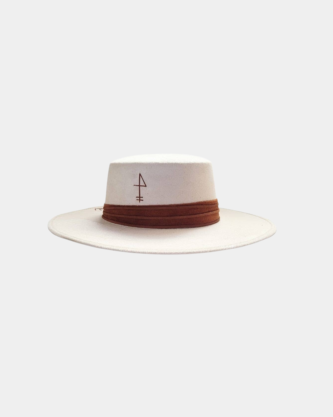 Side profile of the beige Tasha boater hat highlighting its clean silhouette and craftsmanship.