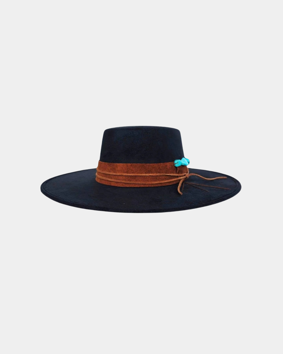 Side profile of the Petra Savage Tasha Boater Crown Hat in black highlighting the clean boater crown and structured brim.