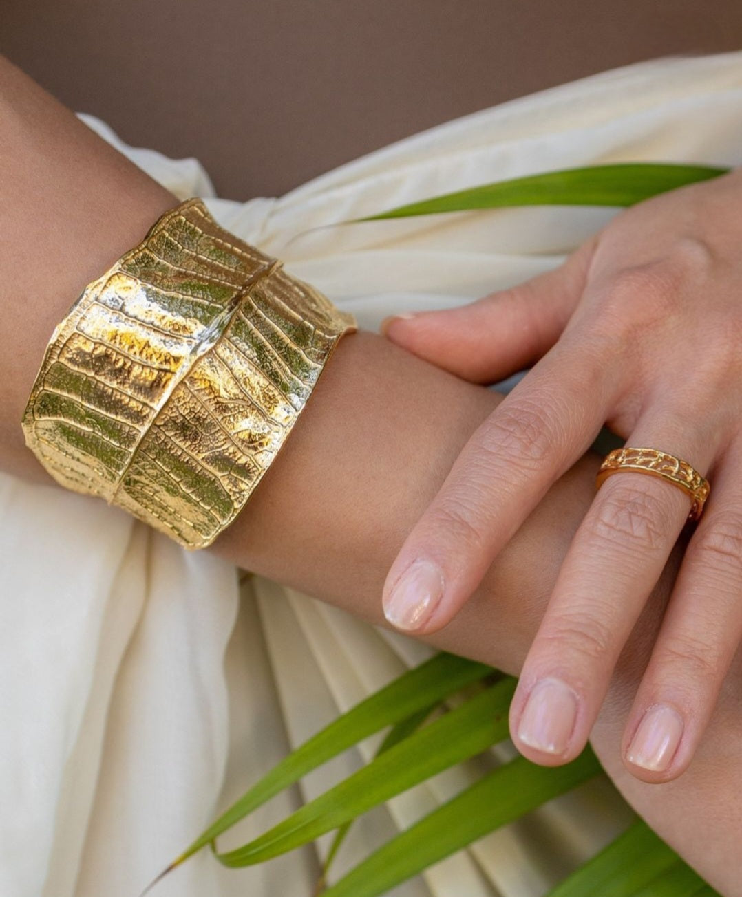 Handcrafted thin coral band ring with organic coastal texture