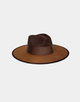 Angled view of the Remi Rancher Crown Hat in brown tobacco suede.