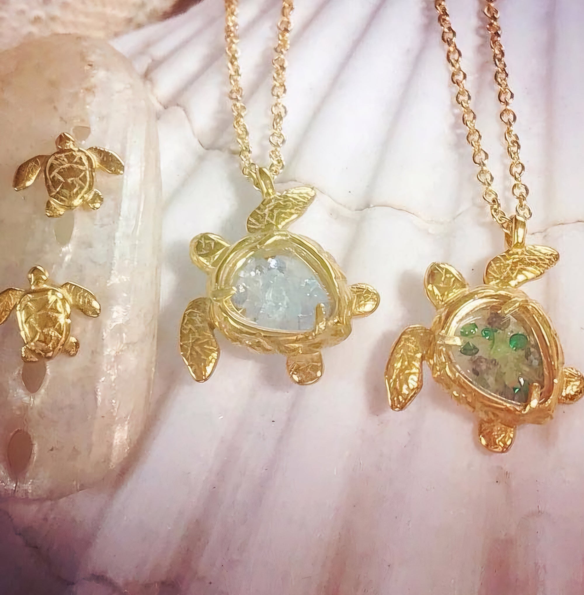 Handcrafted sea turtle shaker necklace inspired by ocean life