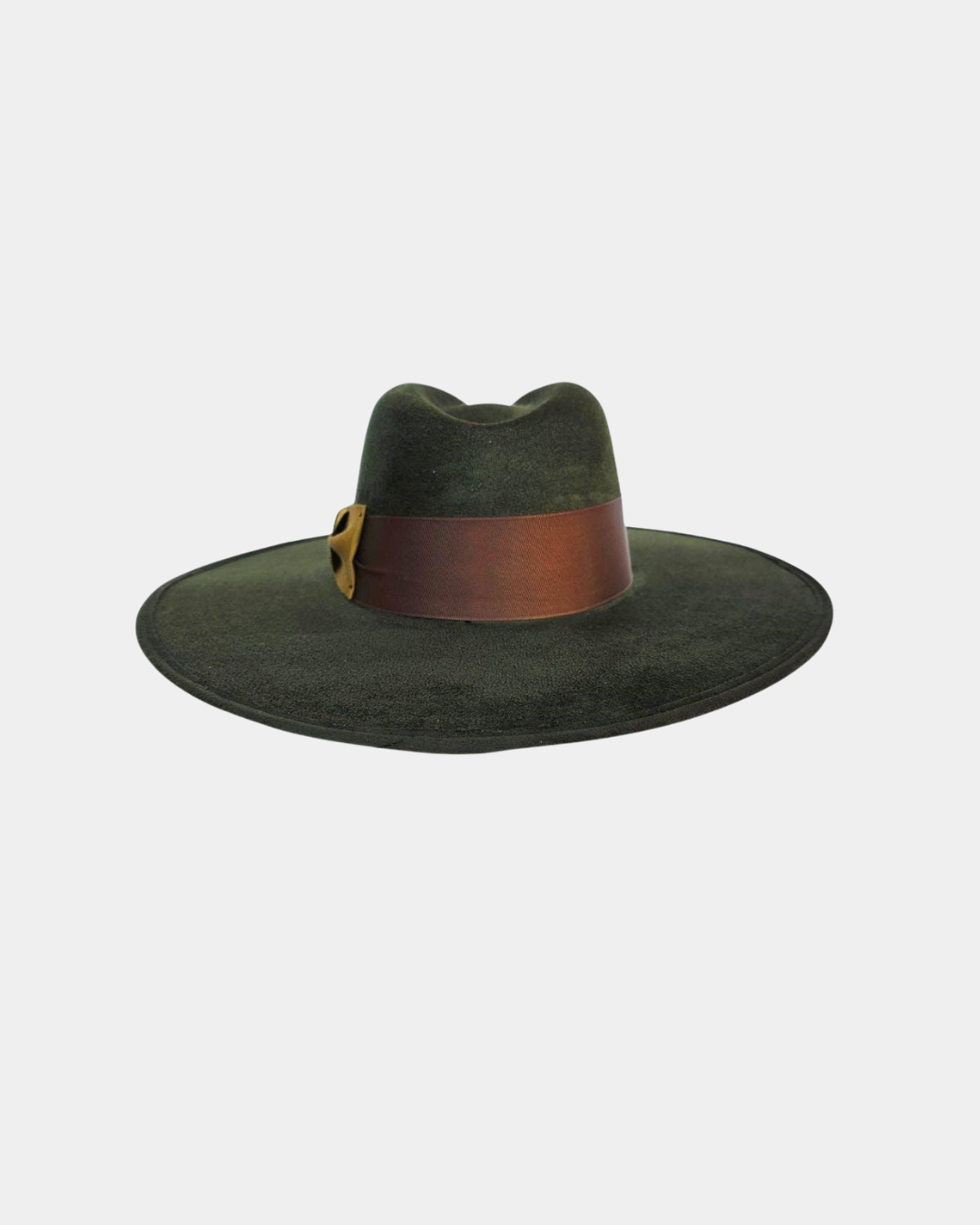 Front view of the Sevyn Rancher Crown Hat in olive green suede.