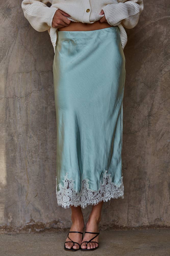 Silk Drift Skirt, satin slip skirt with delicate lace trim and a flattering, body-skimming fit