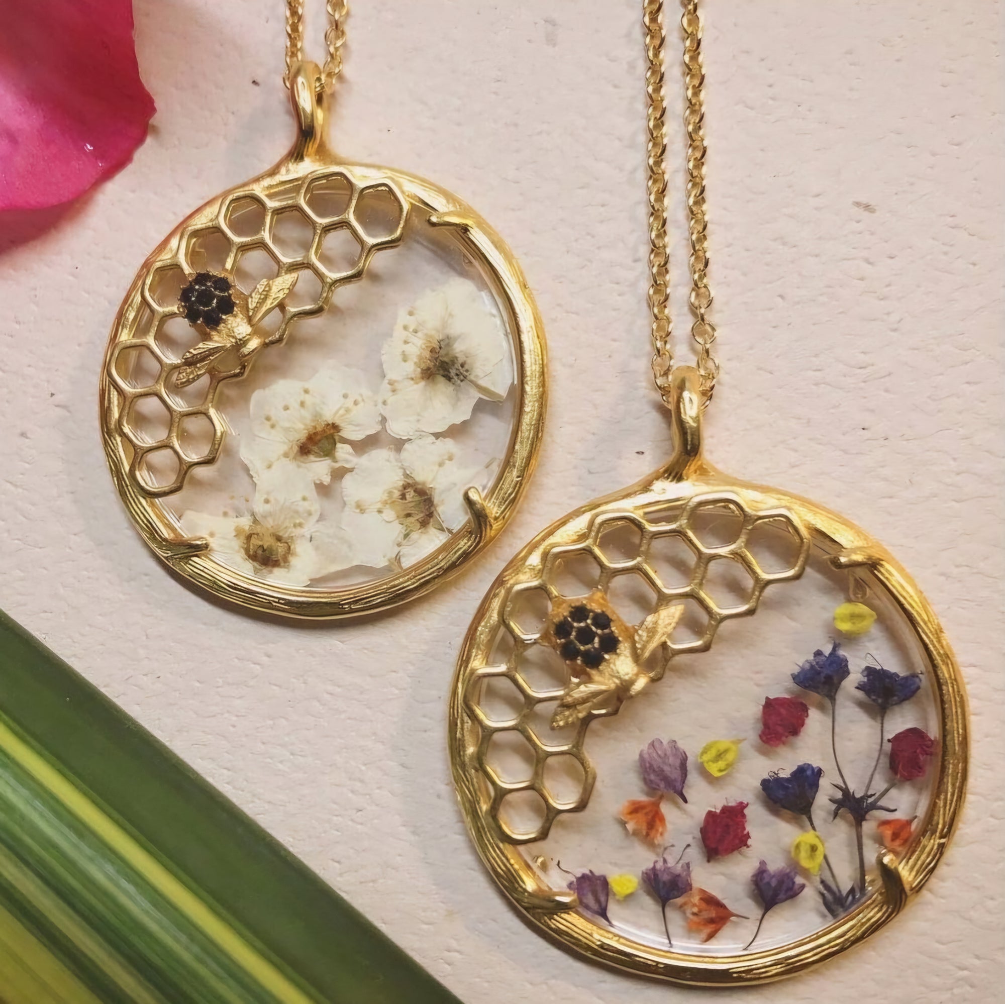 Handcrafted honeycomb necklace inspired by natural geometric forms