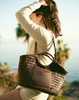 The Celia artisan woven leather tote by Sook Sustainable styled for everyday wear with an elevated, relaxed look.