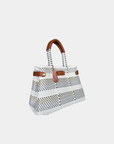 Stripe sustainable luxury handbag by Mavis by Herrera