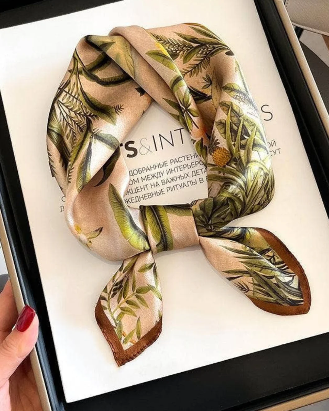 Vintage jungle animals mulberry silk neck scarf styled around the neck